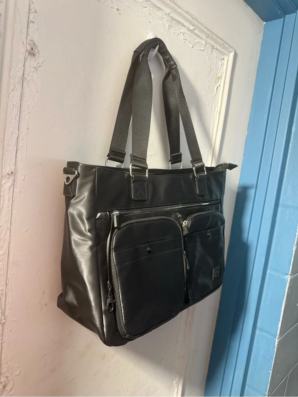 IHKWIP Cargo Catchall Tote with Two Crossbody Straps Metallic Black